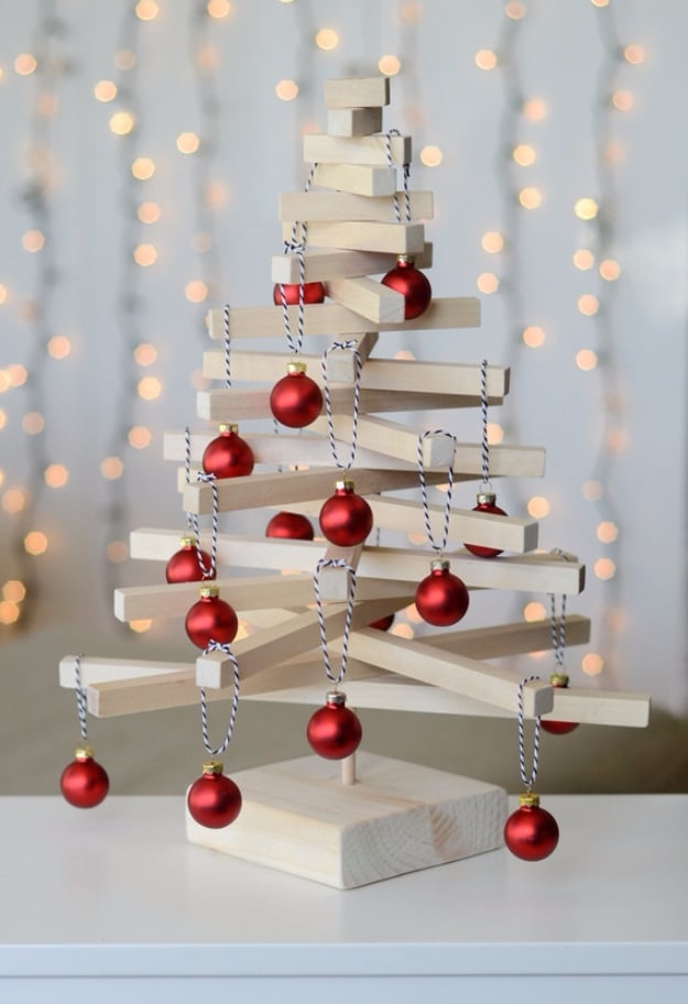 Cheap and Easy DIY Ideas for Your Christmas Tree - Modern Wooden Tabletop Christmas Tree - Cool Handmade Ornaments, DIY Decorating Ideas and Ornament Tutorials - Cheap Christmas Home Decor - Xmas Crafts #christmas #diy #crafts