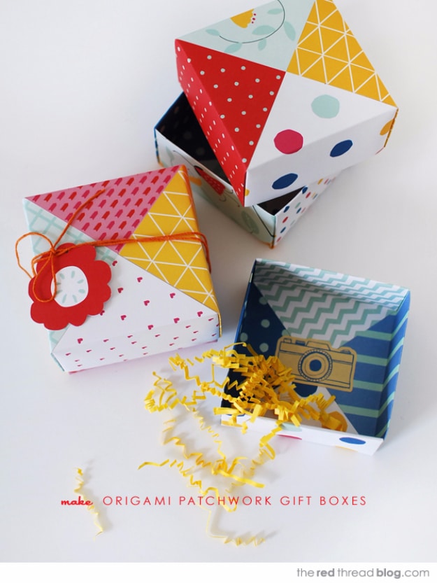 Cool Things to Make With Leftover Wrapping Paper - Patchwork Paper Origami Gift Boxes - Easy Crafts, Fun DIY Projects, Gifts and DIY Home Decor Ideas - Don't Trash The Christmas Wrapping Paper and Learn How To Make These Awesome Ideas Instead - Step by Step Tutorials With Instructions 