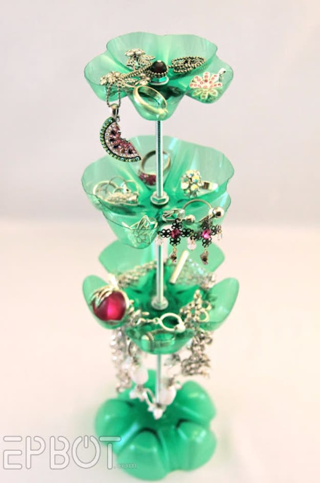 Cool DIY Projects Made With Plastic Bottles - Plastic Bottle Jewelry Stand - Best Easy Crafts and DIY Ideas Made With A Recycled Plastic Bottle - Jewlery, Home Decor, Planters, Craft Project Tutorials - Cheap Ways to Decorate and Creative DIY Gifts for Christmas Holidays - Fun Projects for Adults, Teens and Kids 