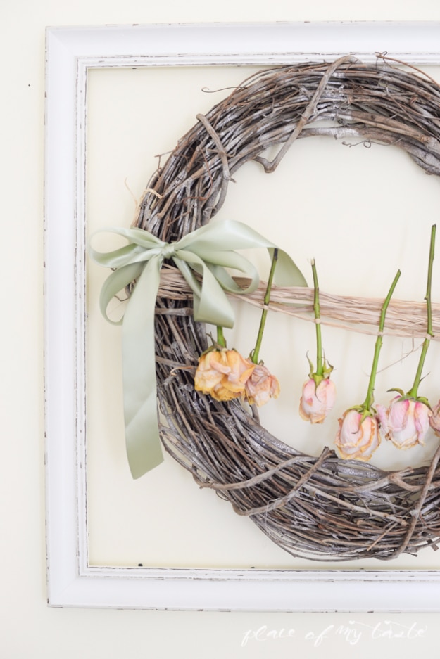 DIY Farmhouse Style Decor Ideas for the Kitchen - Pretty Dried Roses Wreath - Rustic Farm House Ideas for Furniture, Paint Colors, Farm House Decoration for Home Decor in The Kitchen - Wall Art, Rugs, Countertops, Lights and Kitchen Accessories #farmhouse #diydecor