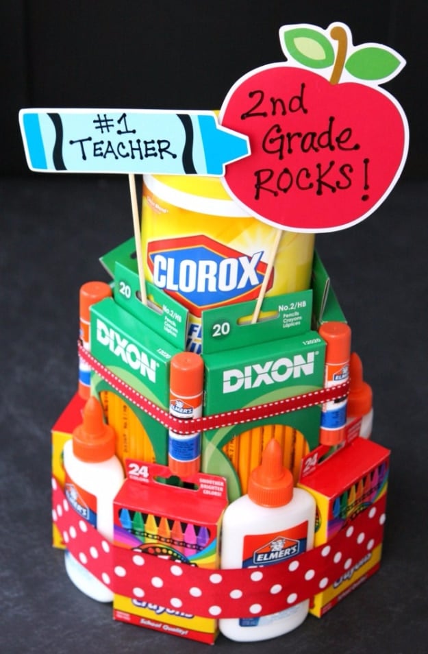 DIY Teacher Gifts - School Supply Cake - Cheap and Easy Presents and DIY Gift Ideas for Teachers at Christmas, End of Year, First Day and Birthday - Teacher Appreciation Gifts and Crafts - Cute Mason Jar Ideas and Thoughtful, Unique Gifts from Kids #diygifts #teachersgifts #diyideas #cheapgifts