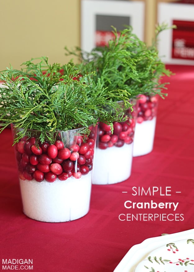 DIY Christmas Centerpieces - Simple Cranberry Centerpieces - Simple, Easy Holiday Decorating Ideas on A Budget- cheap dollar store crafts holiday #holiday #crafts #christmas