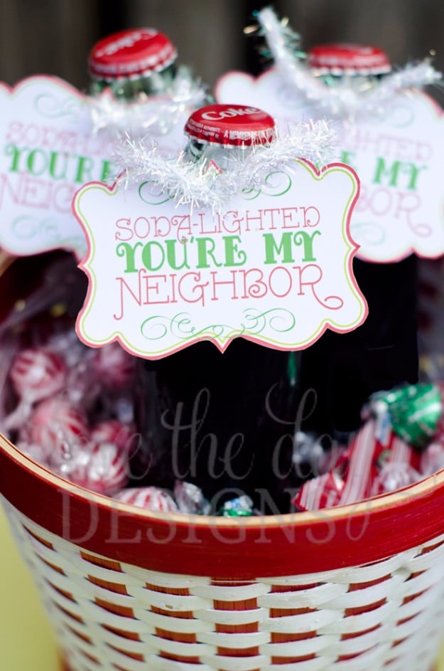  DIY Gifts for Friends - Christmas Gift Idea for Neighbor - - Soda-Lighted You're My Neighbor Gift Basket - Cute Mason Jar Crafts, Gift Baskets and Cheap and Easy Gift Ideas to Make for Friends - Do It Yourself Projects You Can Sew and Craft That Make Awesome DIY Gifts and Homemade Christmas Presents #diygifts #christmasgifts #xmasgifts