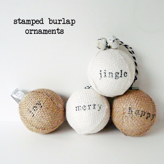 Best DIY Ornaments for Your Tree - Best DIY Ornament Ideas for Your Christmas Tree - Stamped Burlap Ornaments - Cool Handmade Ornaments, DIY Decorating Ideas and Ornament Tutorials - Creative Ways To Decorate Trees on A Budget - Cheap Rustic Decor, Easy Step by Step Tutorials - Holiday Crafts for Kids and Gifts To Make For Friends and Family 