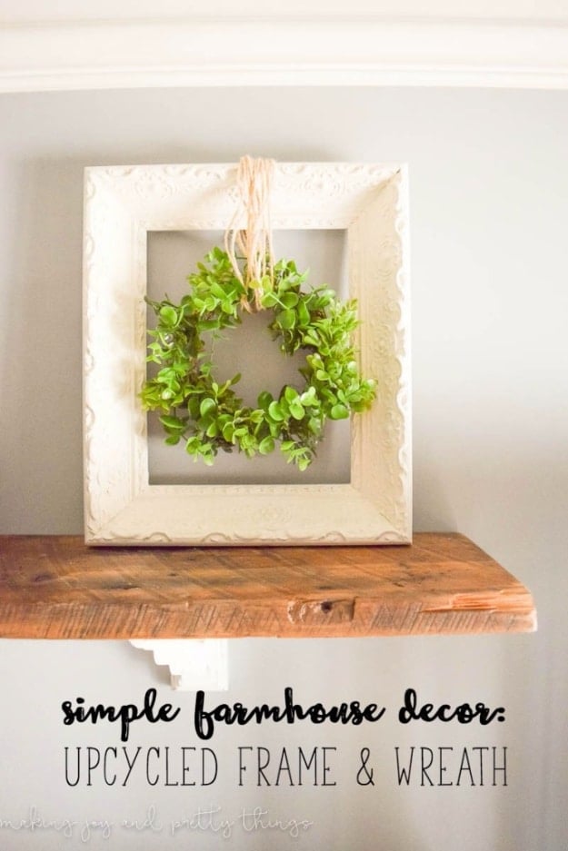 DIY Farmhouse Style Decor Ideas for the Kitchen - Upcycled Frame And Wreath Inspired by Joanna Gaines Magnolia Homes - Rustic Farm House Ideas for Furniture, Paint Colors, Farm House Decoration for Home Decor in The Kitchen - Wall Art, Rugs, Countertops, Lights and Kitchen Accessories #farmhouse #diydecor