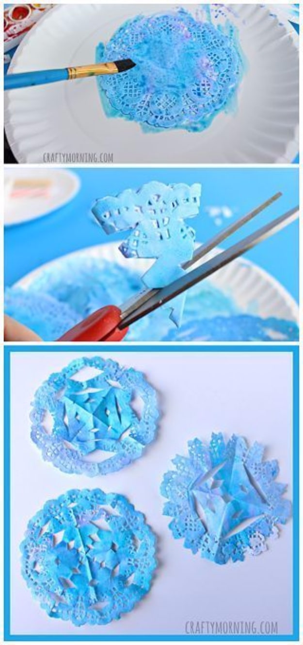 Best DIY Snowflake Decorations, Ornaments and Crafts - Watercolor Doily Snowflakes - Paper Crafts with Snowflakes, Pipe Cleaner Projects, Mason Jars and Dollar Store Ideas - Easy DIY Ideas to Decorate for Winter#winter #crafts #diy