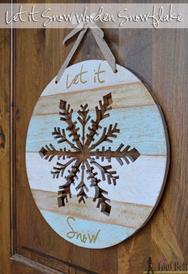 Best DIY Snowflake Decorations, Ornaments and Crafts - Wooden Snowflake Door Hanger - Paper Crafts with Snowflakes, Pipe Cleaner Projects, Mason Jars and Dollar Store Ideas - Easy DIY Ideas to Decorate for Winter#winter #crafts #diy