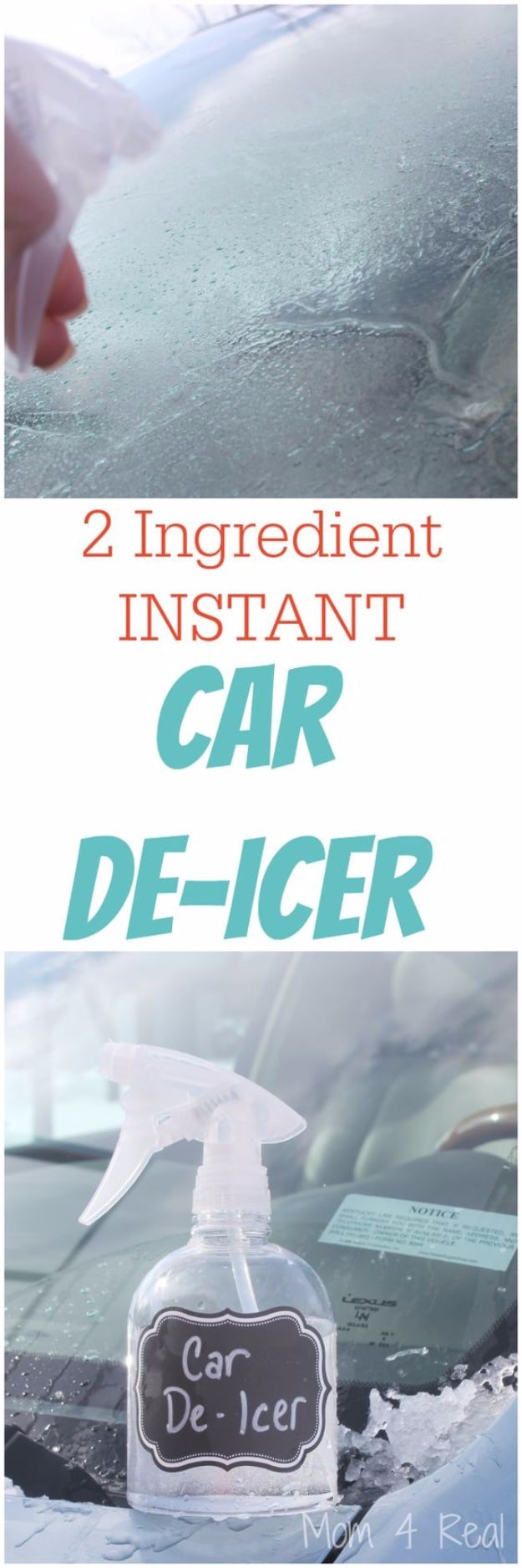 DIY Car Accessories and Ideas for Cars - 2 Ingredient Homemade Car De-Icer Spray - Interior and Exterior, Seats, Mirror, Seat Covers, Storage, Carpet and Window Cleaners and Products - Decor, Keys and Iphone and Tablet Holders - DIY Projects and Crafts for Women and Men 