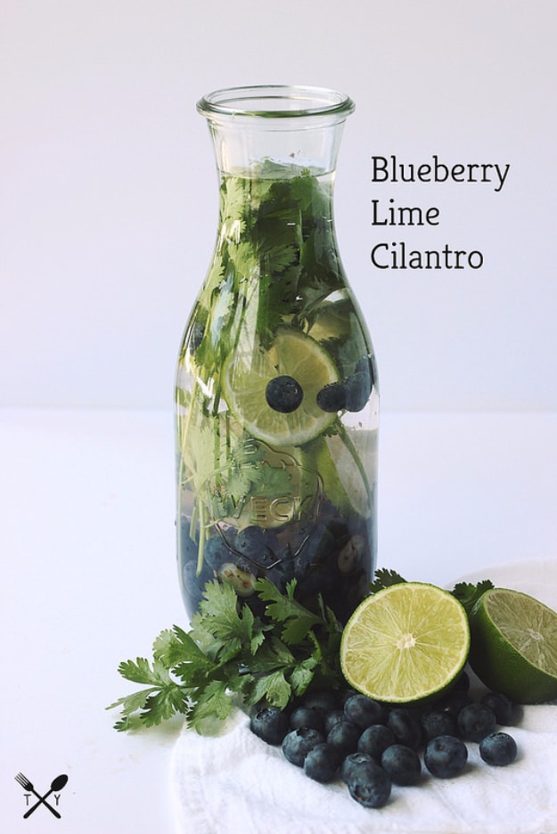 Best DIY Detox Waters and Recipes - BLueberry Lime Cilantro Detox Water - Homemade Detox Water Instructions and Tutorials - Lose Weight and Remove Toxins From the Body for Your New Years Resolutions - Easy and Quick Recipe Ideas for Getting Healthy in 2017 - DIY Projects and Crafts by DIY Joy 