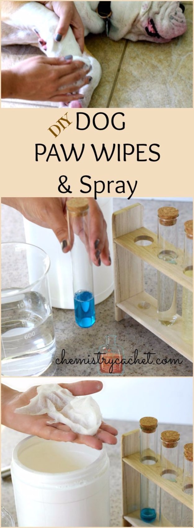 DIY Dog Hacks - DIY Dog Paw Wipes And Spray - Training Tips, Ideas for Dog Beds and Toys, Homemade Remedies for Fleas and Scratching - Do It Yourself Dog Treat Recips, Food and Gear for Your Pet #dogs #diy #crafts