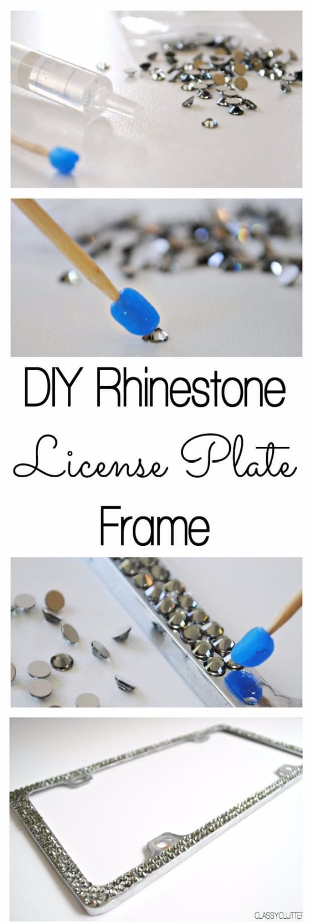 DIY Car Accessories and Ideas for Cars - DIY Rhinestone License Plate Frame - Interior and Exterior, Seats, Mirror, Seat Covers, Storage, Carpet and Window Cleaners and Products - Decor, Keys and Iphone and Tablet Holders - DIY Projects and Crafts for Women and Men 