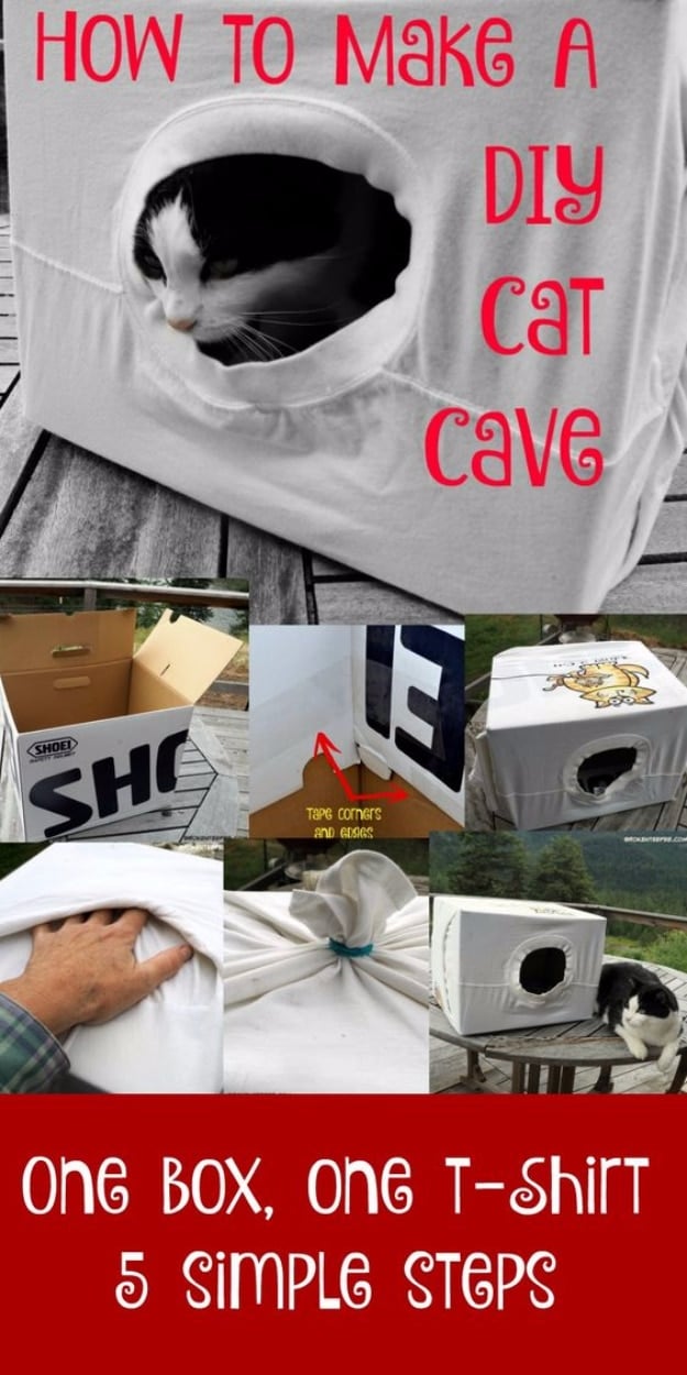 DIY Cat Hacks - Easy DIY Cat Cave - Tips and Tricks Ideas for Cat Beds and Toys, Homemade Remedies for Fleas and Scratching - Do It Yourself Cat Treat Recips, Food and Gear for Your Pet - Cool Gifts for Cats #cathacks #cats #pets