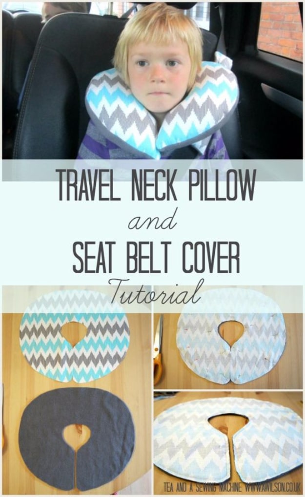 DIY Car Accessories and Ideas for Cars - Travel Neck Pillow And Seat Belt Cover - Interior and Exterior, Seats, Mirror, Seat Covers, Storage, Carpet and Window Cleaners and Products - Decor, Keys and Iphone and Tablet Holders - DIY Projects and Crafts for Women and Men 