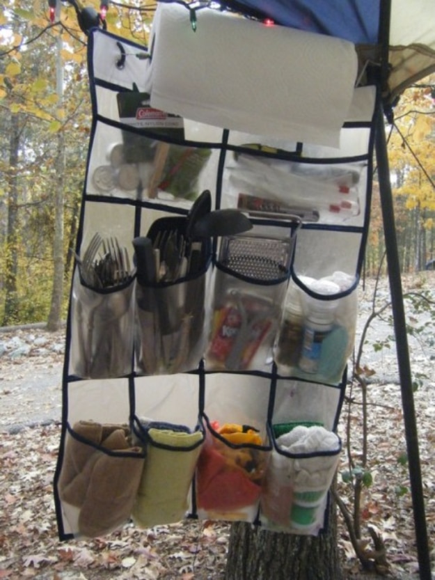 DIY Camping Hacks - Brilliant Camp Kitchen Organizer - Easy Tips and Tricks, Recipes for Camping - Gear Ideas, Cheap Camping Supplies, Tutorials for Making Quick Camping Food, Fire Starters, Gear Holders #diy #camping