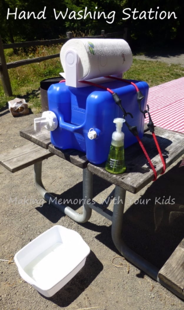 DIY Camping Hacks - Camping Hand Washing Station - Easy Tips and Tricks, Recipes for Camping - Gear Ideas, Cheap Camping Supplies, Tutorials for Making Quick Camping Food, Fire Starters, Gear Holders #diy #camping