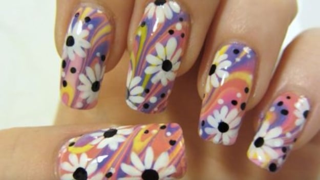 DIY Nail Polish Crafts - Colorful Flower Design Water Marbling Art - Easy and Cheap Craft Ideas for Girls, Teens, Tweens and Adults | Fun and Cool DIY Projects You Can Make With Fingernail Polish - Do It Yourself Wire Flowers, Glue Gun Craft Projects and Jewelry Made From nailpolish - Water Marble Tutorials and How To With Step by Step Instructions s
