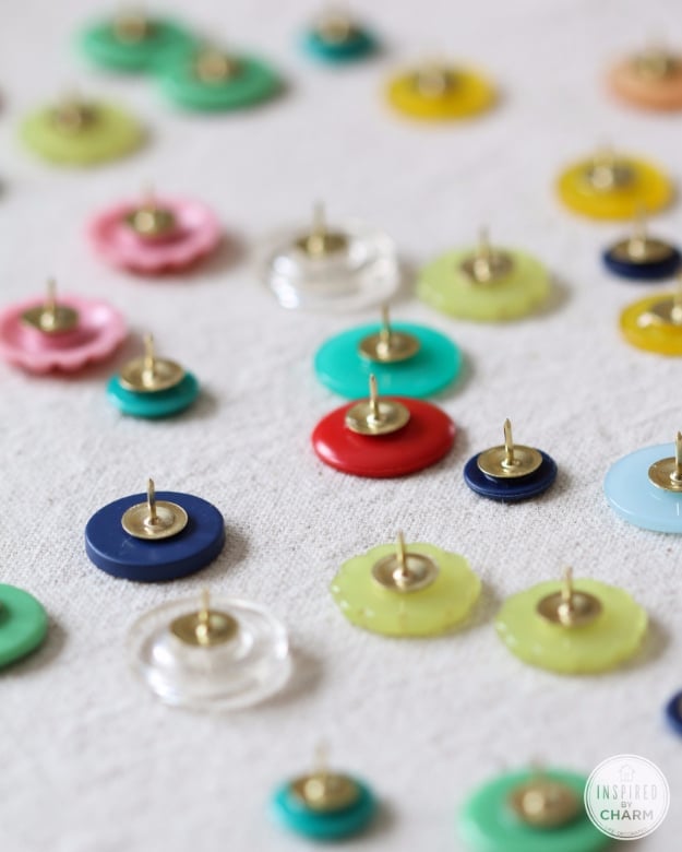 DIY Projects and Crafts Made With Buttons - DIY Button Thumb Tacks - Easy and Quick Projects You Can Make With Buttons - Cool and Creative Crafts, Sewing Ideas and Homemade Gifts for Women, Teens, Kids and Friends - Home Decor, Fashion and Cheap, Inexpensive Fun Things to Make on A Budget http://diyjoy.com/diy-projects-buttons 