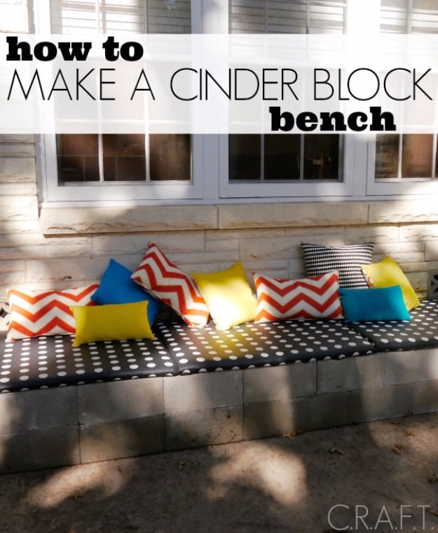 DIY Ideas for the Outdoors - DIY Cinder Block Bench - Best Do It Yourself Ideas for Yard Projects, Camping, Patio and Spending Time in Garden and Outdoors - Step by Step Tutorials and Project Ideas for Backyard Fun, Cooking and Seating