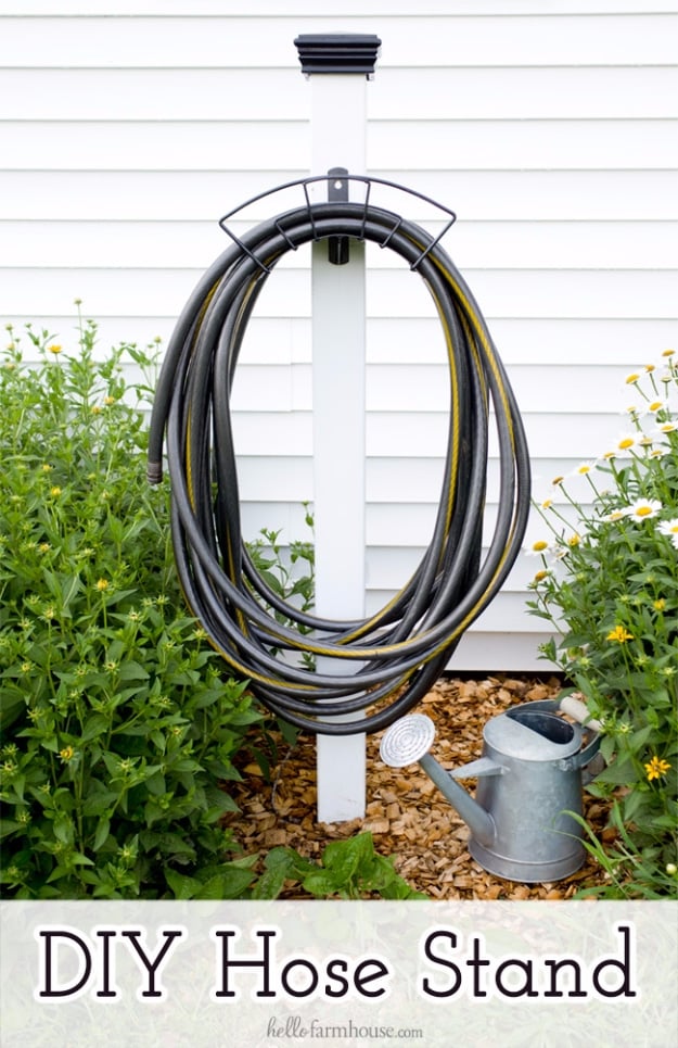 DIY Ideas for the Outdoors - DIY Hose Stand - Best Do It Yourself Ideas for Yard Projects, Camping, Patio and Spending Time in Garden and Outdoors - Step by Step Tutorials and Project Ideas for Backyard Fun, Cooking and Seating