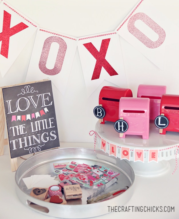 DIY Valentine Decor Ideas - DIY Love Letter Station - Cute and Easy Home Decor Projects for Valentines Day Decorating - Best Homemade Valentine Decorations for Home, Tables and Party, Kids and Outdoor - Romantic Vintage Ideas - Cheap Dollar Store and Dollar Tree Crafts 