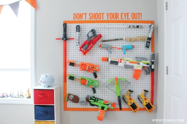 DIY Organizing Ideas for Kids Rooms - DIY Nerf Gun Storage - Easy Storage Projects for Boy and Girl Room - Step by Step Tutorials to Get Toys, Books, Baby Gear, Games and Clothes Organized #diy #kids #organizing