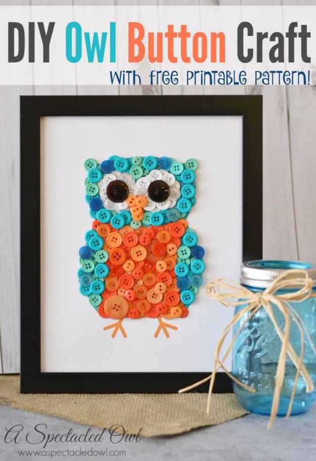 DIY Projects and Crafts Made With Buttons - DIY Owl Button Craft - Easy and Quick Projects You Can Make With Buttons - Cool and Creative Crafts, Sewing Ideas and Homemade Gifts for Women, Teens, Kids and Friends - Home Decor, Fashion and Cheap, Inexpensive Fun Things to Make on A Budget 