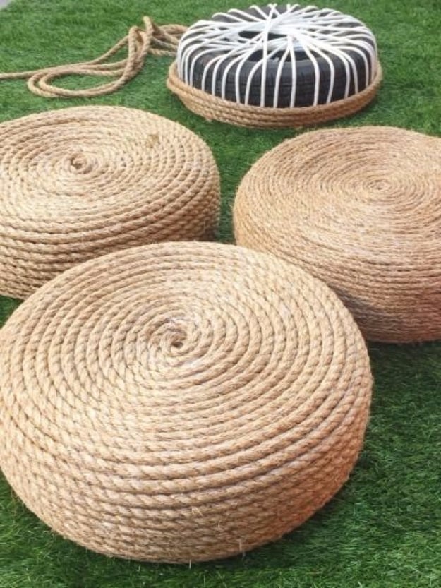 DIY Ideas for the Outdoors - DIY Rope Ottomans - Best Do It Yourself Ideas for Yard Projects, Camping, Patio and Spending Time in Garden and Outdoors - Step by Step Tutorials and Project Ideas for Backyard Fun, Cooking and Seating #diy