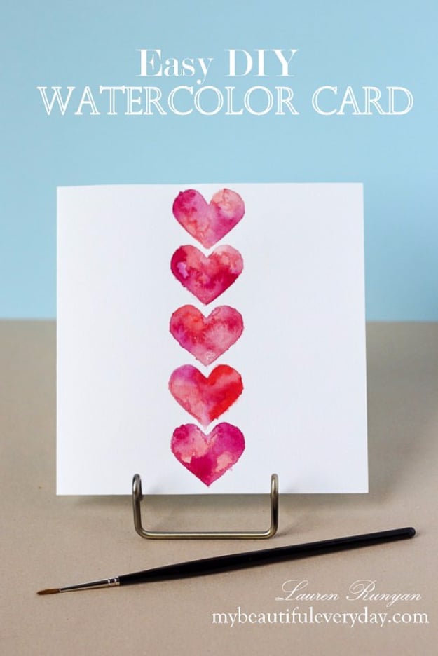 DIY Valentines Day Cards - Easy DIY Watercolor Card - Easy Handmade Cards for Him and Her, Kids, Freinds and Teens - Funny, Romantic, Printable Ideas for Making A Unique Homemade Valentine Card - Step by Step Tutorials and Instructions for Making Cute Valentine's Day Gifts #valentines