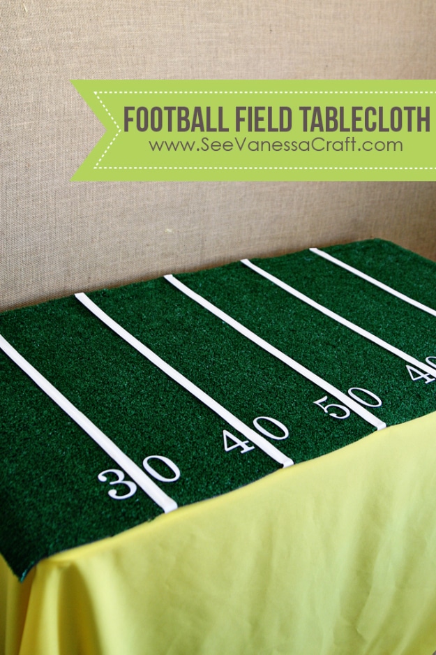 DIY Projects for the Sports Fan - Easy Football Field Tablecloth - Crafts and DIY Ideas for Men - Football, Baseball, Basketball, Soccer and Golf - Wall Art, DIY Gifts, Easy Gift Ideas, Room and Home Decor