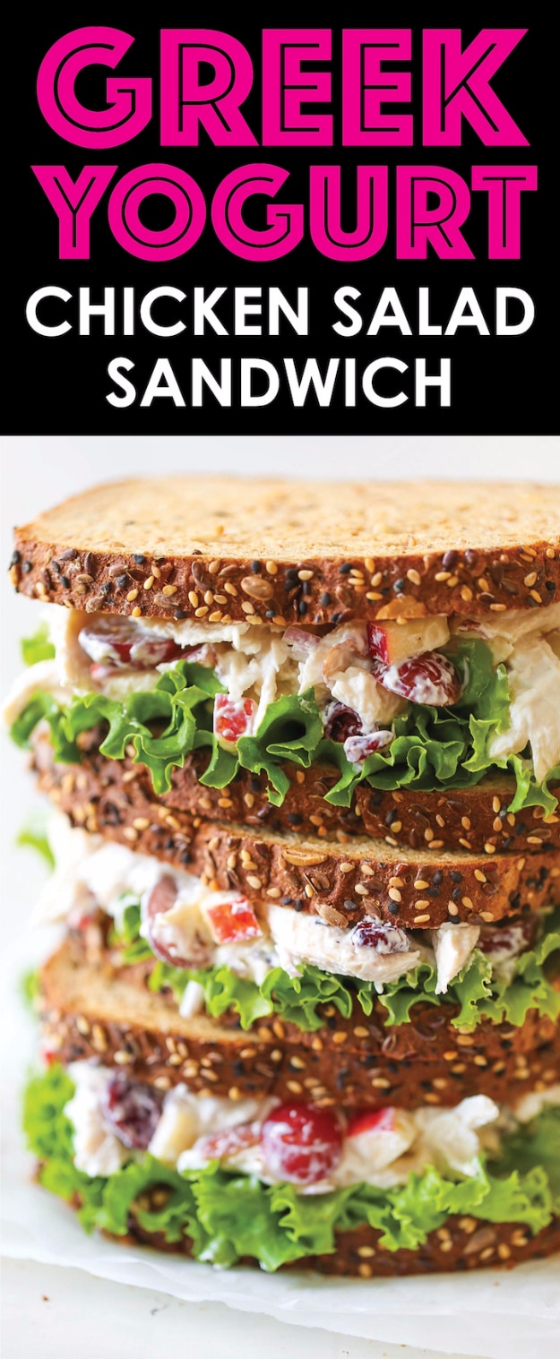 Healthy Lunch Ideas for Work - Greek Yogurt Chicken Salad Sandwich - Quick and Easy Recipes You Can Pack for Lunches at the Office - Lowfat and Simple Ideas for Eating on the Job - Microwave, No Heat, Mason Jar Salads, Sandwiches, Wraps, Soups and Bowls 