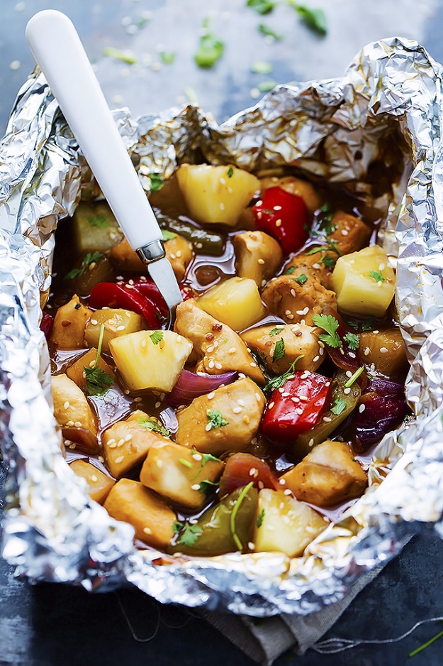 DIY Tin Foil Camping Recipes - Grilled Pineapple Chicken Foil Packets - Tin Foil Dinners, Ideas for Camping Trips healthy Easy Make Ahead Recipe Ideas for the Campfire. Breakfast, Lunch, Dinner and Dessert, #recipes #camping