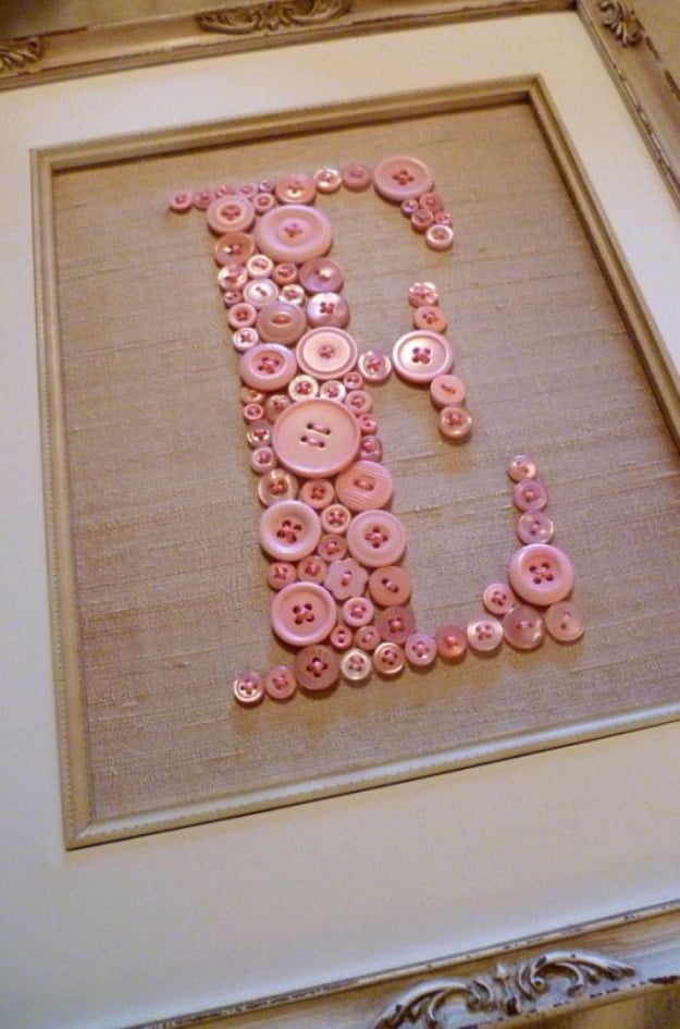 DIY Projects and Crafts Made With Buttons - Monogram Button Wall Art - Easy and Quick Projects You Can Make With Buttons - Cool and Creative Crafts, Sewing Ideas and Homemade Gifts for Women, Teens, Kids and Friends - Home Decor, Fashion and Cheap, Inexpensive Fun Things to Make on A Budget 