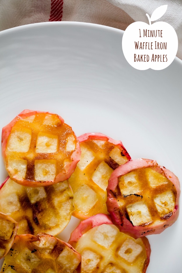 Waffle Iron Hacks and Easy Recipes for Waffle Irons - One Minute Waffle Iron Baked Apples - Quick Ways to Make Healthy Meals in a Waffle Maker - Breakfast, Dinner, Lunch, Dessert and Snack Ideas - Homemade Pizza, Cinnamon Rolls, Egg, Low Carb, Sandwich, Bisquick, Savory Recipes and Biscuits #diy #waffle #hacks