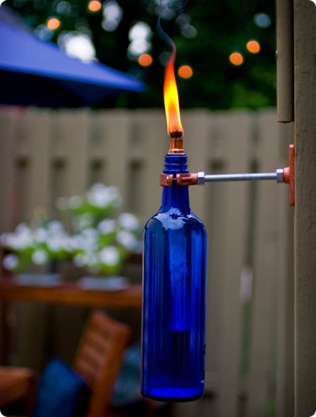 DIY Ideas for the Outdoors - Recycled Wine Bottle Tiki Torch - Best Do It Yourself Ideas for Yard Projects, Camping, Patio and Spending Time in Garden and Outdoors - Step by Step Tutorials and Project Ideas for Backyard Fun, Cooking and Seating #diy