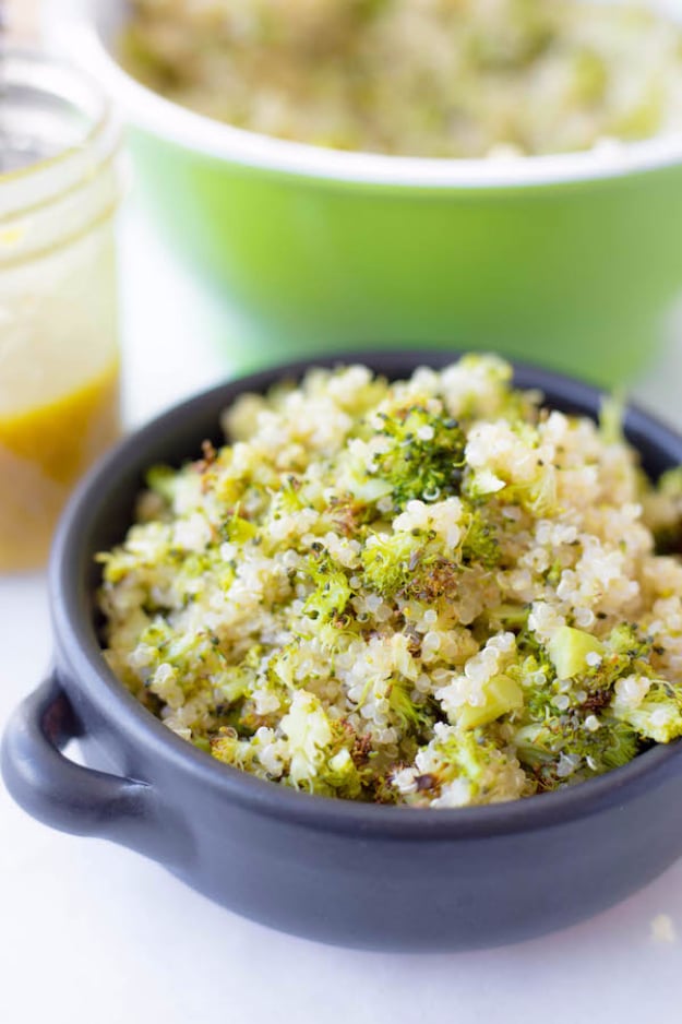 Quick and Healthy Dinner Recipes - Roasted Broccoli Quinoa Salad With Honey Mustard Dressing - Easy and Fast Recipe Ideas for Dinners at Home - Chicken, Beef, Ground Meat, Pasta and Vegetarian Options - Cheap Dinner Ideas for Family, for Two , for Last Minute Cooking #recipes #healthyrecipes