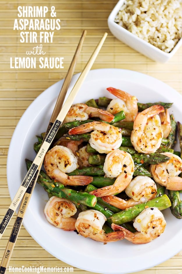 Quick and Healthy Dinner Recipes - Shrimp and Asparagus Stir Fry with Lemon Sauce - Easy and Fast Recipe Ideas for Dinners at Home - Chicken, Beef, Ground Meat, Pasta and Vegetarian Options - Cheap Dinner Ideas for Family, for Two , for Last Minute Cooking #recipes #healthyrecipes