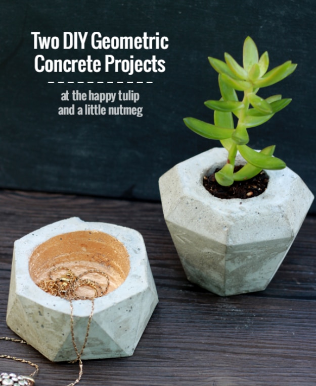 DIY Projects Made With Concrete - Two DIY Geometric Concrete Projects - Quick and Easy DIY Concrete Crafts - Cheap and creative countertops and ideas for floors, patio and porch decor, tables, planters, vases, frames, jewelry holder, home decor and DIY gifts