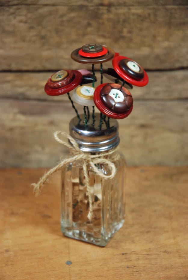 DIY Projects and Crafts Made With Buttons - Vintage Flower Button Bouquet - Easy and Quick Projects You Can Make With Buttons - Cool and Creative Crafts, Sewing Ideas and Homemade Gifts for Women, Teens, Kids and Friends - Home Decor, Fashion and Cheap, Inexpensive Fun Things to Make on A Budget 