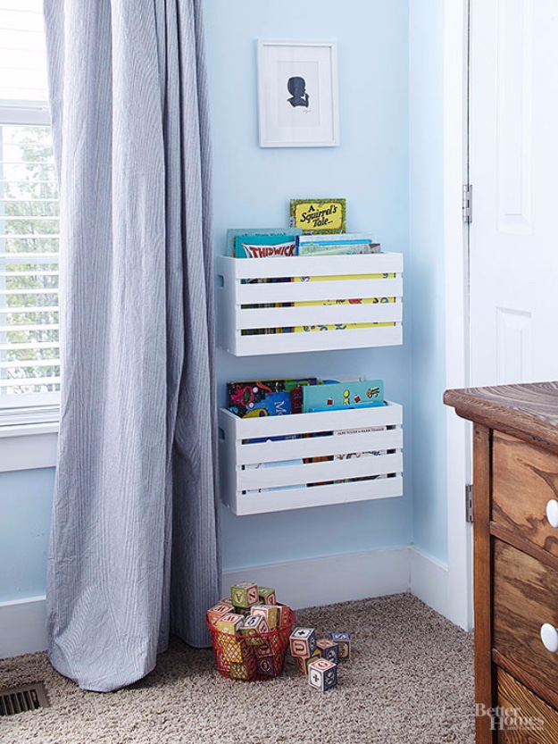 DIY Organizing Ideas for Kids Rooms - Wall Mounted Crate Baskets - Easy Storage Projects for Boy and Girl Room - Step by Step Tutorials to Get Toys, Books, Baby Gear, Games and Clothes Organized #diy #kids #organizing