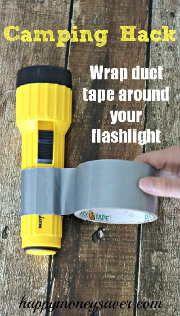 DIY Camping Hacks - Wrap Duct Tape Around Your Flashlight - Easy Tips and Tricks, Recipes for Camping - Gear Ideas, Cheap Camping Supplies, Tutorials for Making Quick Camping Food, Fire Starters, Gear Holders #diy #camping