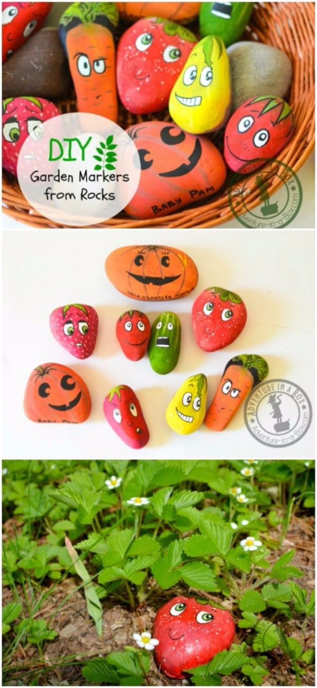 Pebble and Stone Crafts - DIY Garden Markers From Rocks - DIY Ideas Using Rocks, Stones and Pebble Art - Mosaics, Craft Projects, Home Decor, Furniture and DIY Gifts You Can Make On A Budget #crafts