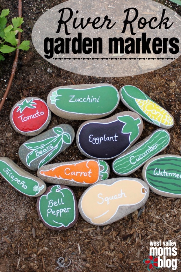 Pebble and Stone Crafts - DIY River Rock Garden Markers - DIY Ideas Using Rocks, Stones and Pebble Art - Mosaics, Craft Projects, Home Decor, Furniture and DIY Gifts You Can Make On A Budget #crafts