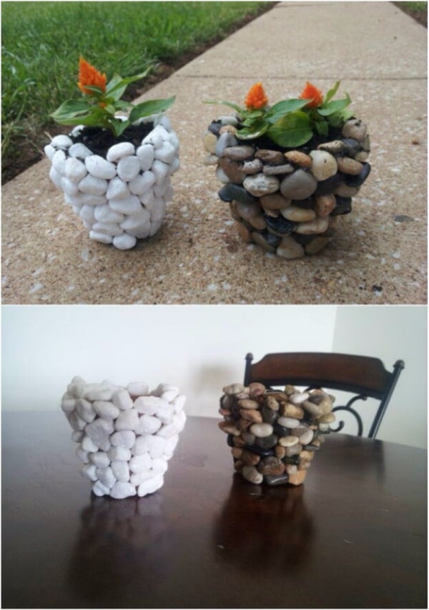 Pebble and Stone Crafts - DIY River Stone Planter - DIY Ideas Using Rocks, Stones and Pebble Art - Mosaics, Craft Projects, Home Decor, Furniture and DIY Gifts You Can Make On A Budget #crafts