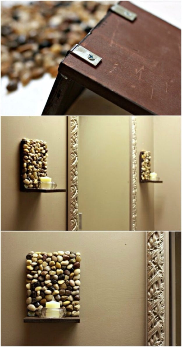 Pebble and Stone Crafts - DIY Stone Sconces - DIY Ideas Using Rocks, Stones and Pebble Art - Mosaics, Craft Projects, Home Decor, Furniture and DIY Gifts You Can Make On A Budget #crafts