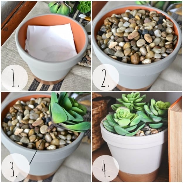 Pebble and Stone Crafts - DIY Succulent Planter With River Stones 