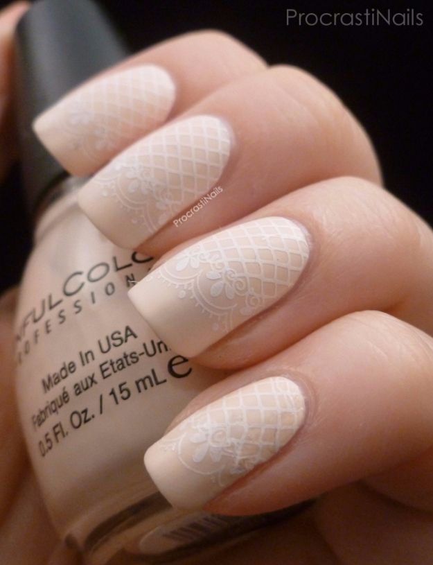 Quick Nail Art Ideas - Delicate Lace Stamping - Easy Step by Step Nail Designs With Tutorials and Instructions - Simple Photos Show You How To Get A Perfect Manicure at Home - Cool Beauty Tips and Tricks for Women and Teens 
