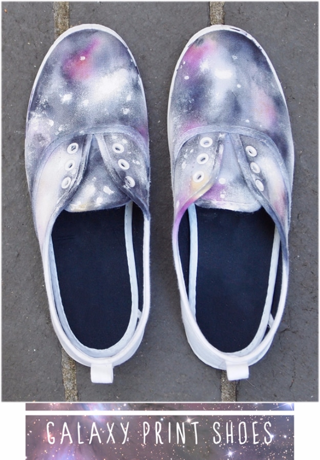 DIY Sharpie Crafts - Galaxy Print Shoes - Cool and Easy Craft Projects and DIY Ideas Using Sharpies - Use Markers To Decorate and Design Home Decor, Cool Homemade Gifts, T-Shirts, Shoes and Wall Art. Creative Project Tutorials for Teens, Kids and Adults #sharpiecrafts #diyideas #cheapcrafts