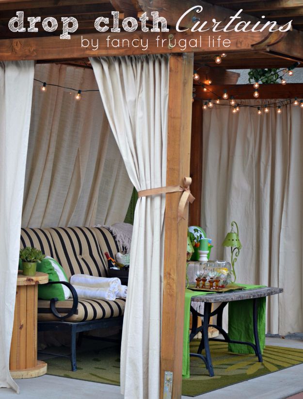Sewing Projects for The Patio - “Cabana” Patio Makeover with DIY Drop Cloth Curtains - Step by Step Instructions and Free Patterns for Cushions, Pillows, Seating, Sofa and Outdoor Patio Decor - Easy Sewing Tutorials for Beginners - Creative and Cheap Outdoor Ideas for Those Who Love to Sew - DIY Projects and Crafts by DIY JOY #diydecor #diyhomedecor #sewing