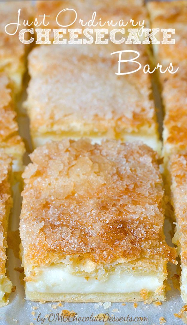 Best Crescent Roll Recipes - Just Ordinary Cheesecake Bars - Easy Homemade Dinner Recipe Ideas With Cresent Rolls, Breakfast, Snack, Appetizers and Dessert - With Chicken and Ground Beef, Hot Dogs, Pizza, Garlic Taco, Sweet Desserts #recipes