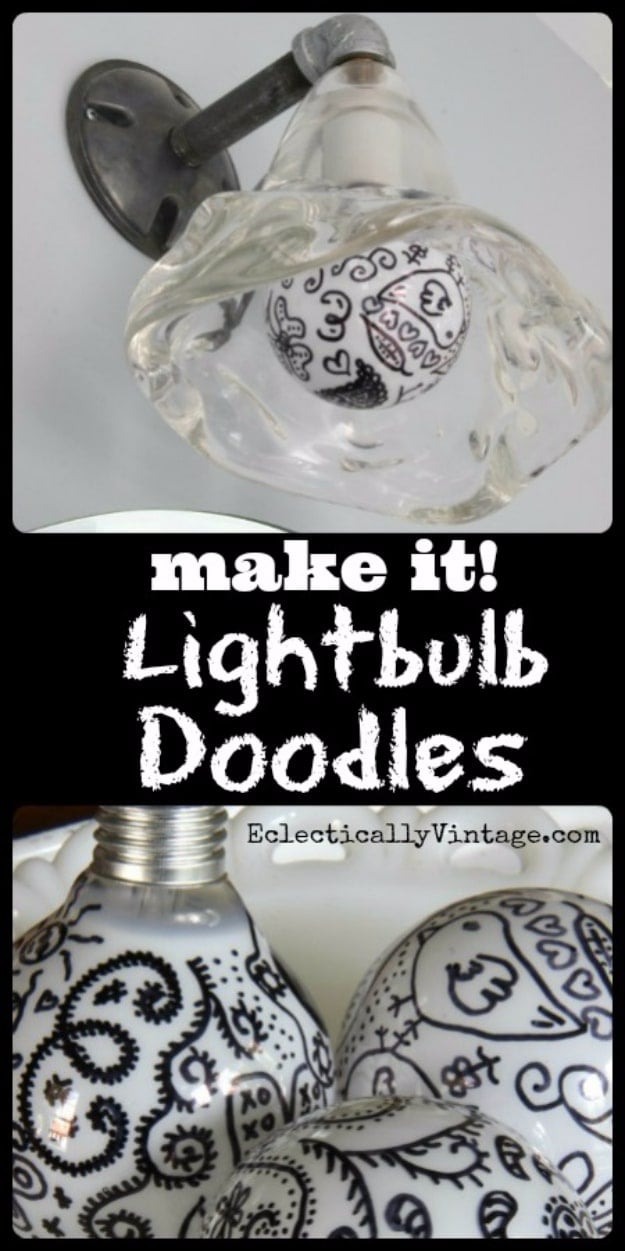 DIY Sharpie Crafts - Lightbulb Doodles - Cool and Easy Craft Projects and DIY Ideas Using Sharpies - Use Markers To Decorate and Design Home Decor, Cool Homemade Gifts, T-Shirts, Shoes and Wall Art. Creative Project Tutorials for Teens, Kids and Adults #sharpiecrafts #diyideas #cheapcrafts